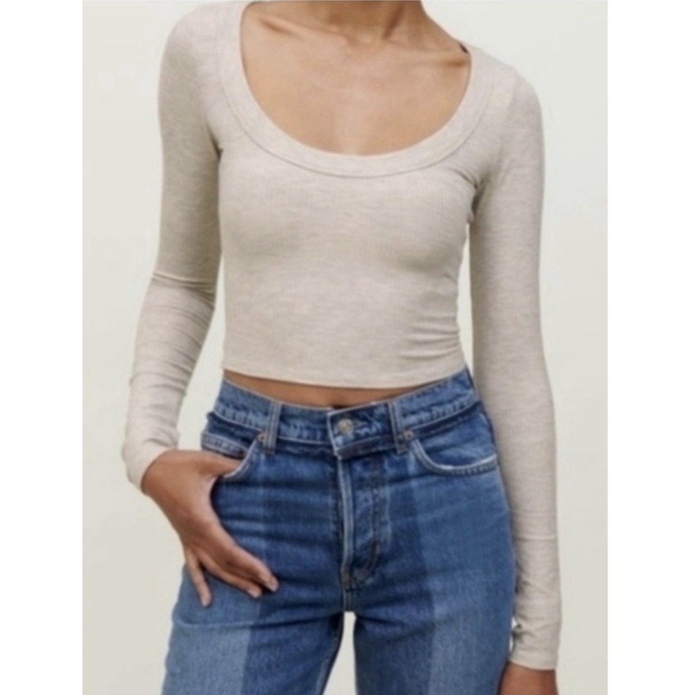 Reformation Paige Knit Top Scoop Cropped Long‎ Sleeve XS